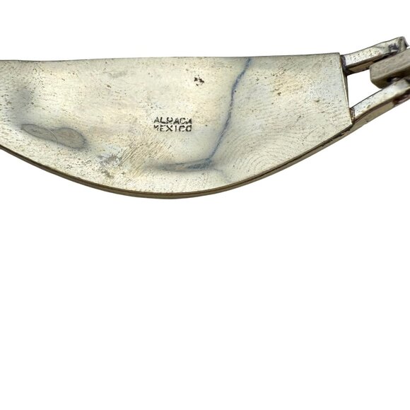 Vintage Alpaca Mexico Blue Enamel Flower Inlay Abalone & Mother Of Pearl Cuff Br - Picture 6 of 7